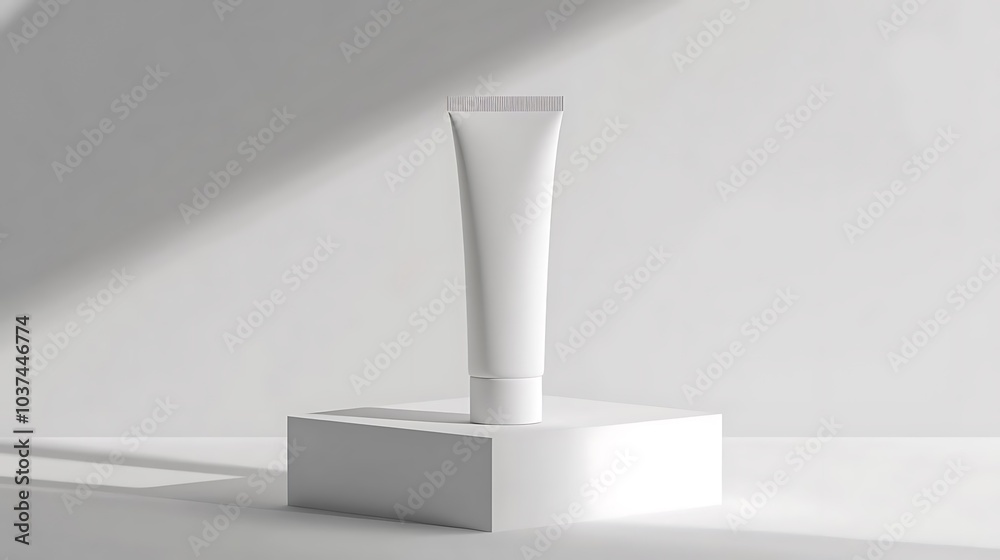 White Tube Mockup on Minimalist Platform with Shadow White Tube Mockup on Minimalist Platform with Shadow