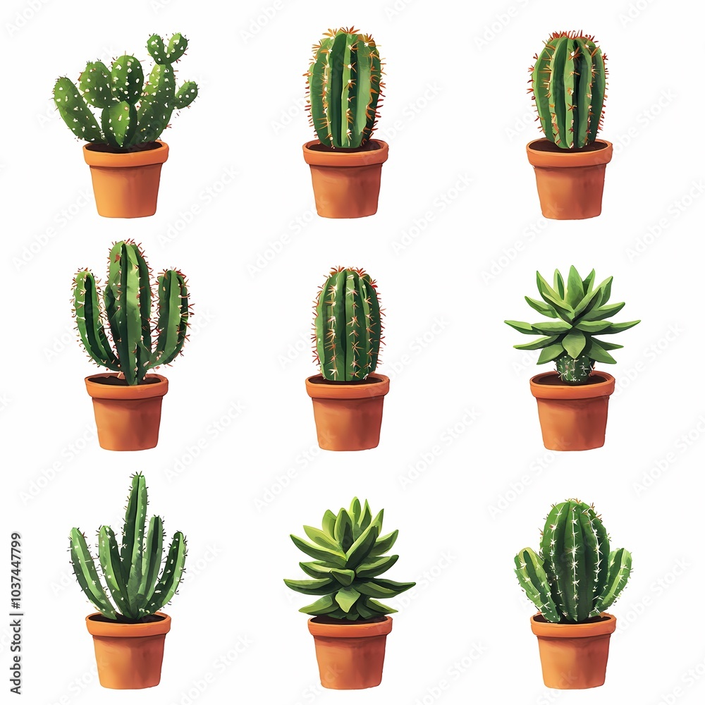Watercolor Cactus and Succulent Plant Arrangement Watercolor Cactus and Succulent Plant Arrangement