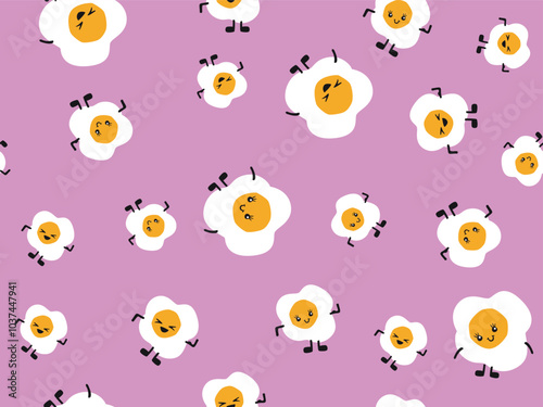 DOODLE FRIED EGG WITH SUNNY SIDE UP SEAMLES PATTERN, NICE FOR PAJAMAS, NIGHTWEAR, KITCHEN WALLPAPER IN VECTOR FILE