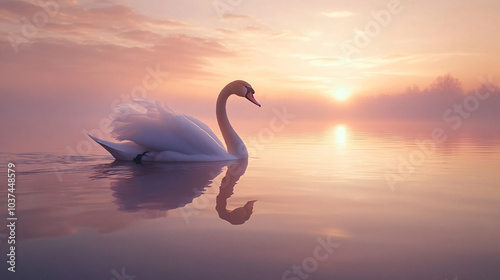 Fototapeta Naklejka Na Ścianę i Meble -  A majestic swan gliding across the water