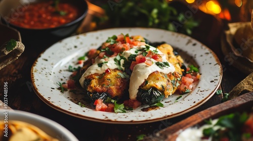 A mouthwatering platter of Mexican chiles rellenos, roasted poblano peppers stuffed with cheese, dipped in egg batter