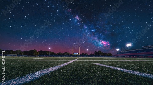 A scenic view of a football stadium under the stars photo