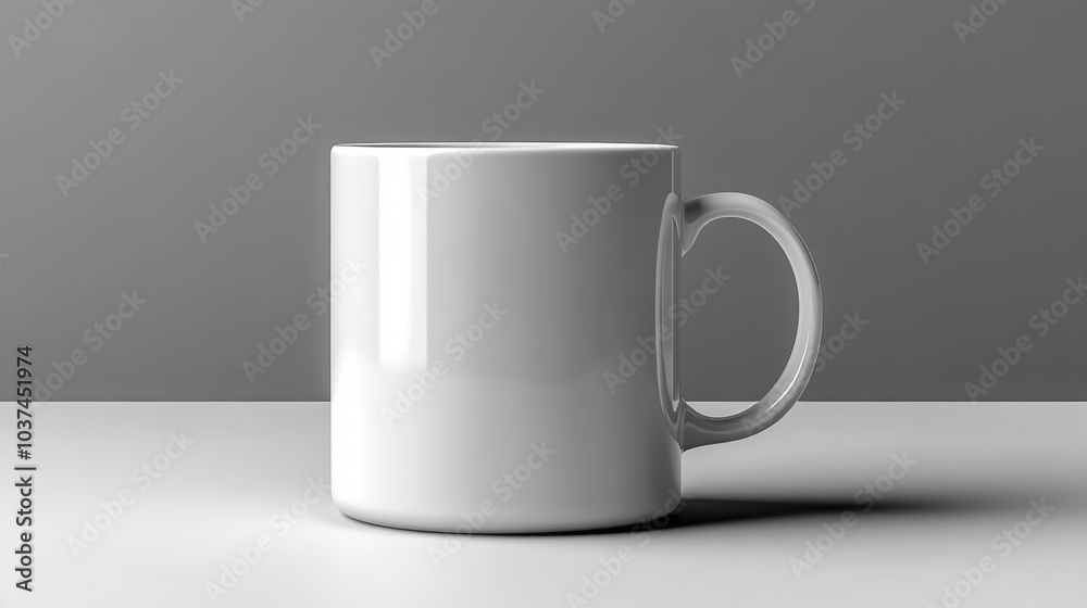 Obraz premium A Minimalist Clean Desk Featuring a Single Blank White Mug Mockup Perfect for Coffee Shop Branding and Creative Workspace Designs