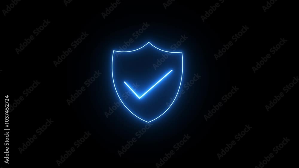 neon shield icon with check-mark animated. neon shield icon with check-mark animated.