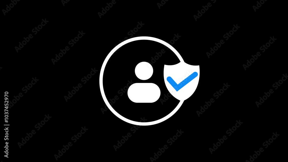 User profile Security shield icon with check-mark on black background. User profile Security shield icon with check-mark on black background.