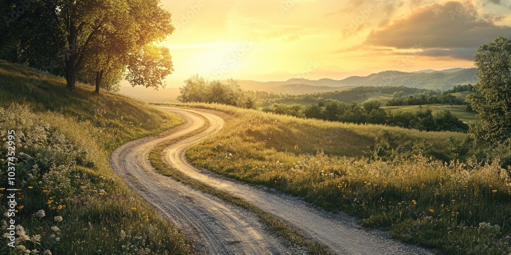 Rural Road in Sunset Rural Road in Sunset