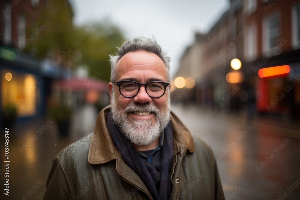 Portrait of a senior man with grey beard and glasses in the city. Portrait of a senior man with grey beard and glasses in the city.