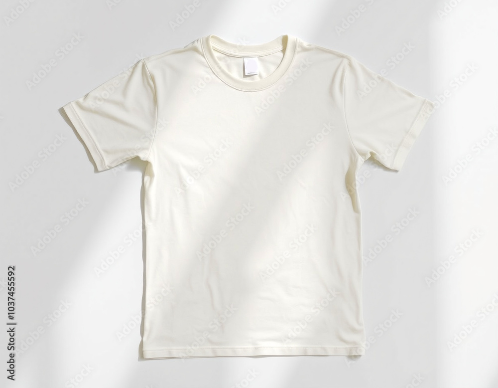 Plain Cream T-Shirt Mockup with Soft Shadows, Ideal for Fashion Branding and Custom Designs Plain Cream T-Shirt Mockup with Soft Shadows, Ideal for Fashion Branding and Custom Designs