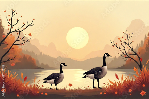 wild goose in autumn environment, background, wallpaper