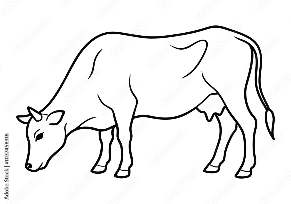 Continuous Line Drawing of a Grazing Cow – Nature-Themed Vector Art Continuous Line Drawing of a Grazing Cow – Nature-Themed Vector Art