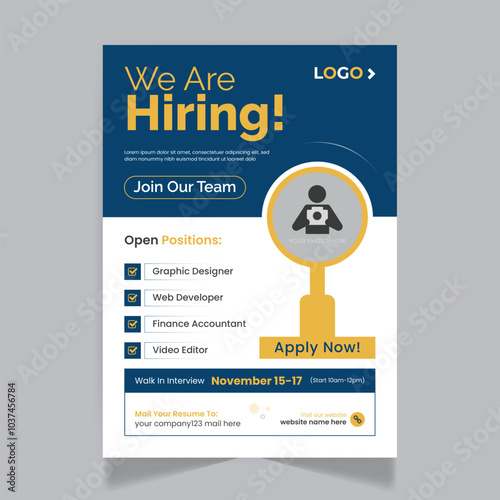 We are hiring job vacancy corporate  flyer or poster design a4 template	