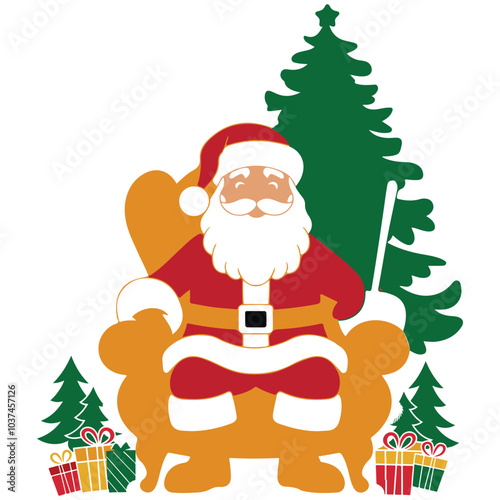 Santa Claus and elf delivering gifts