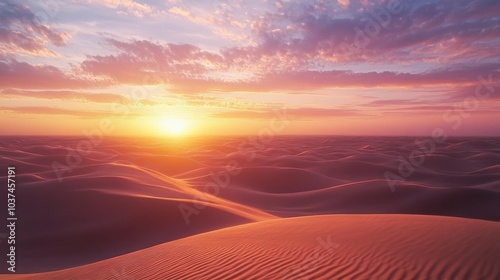 Serene Sunset Over Endless Desert Dunes