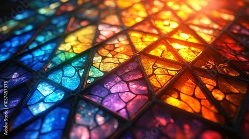 Colorful stained glass with intricate design