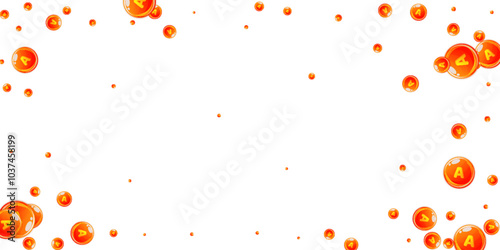 Vitamin A round capsules scattered randomly.