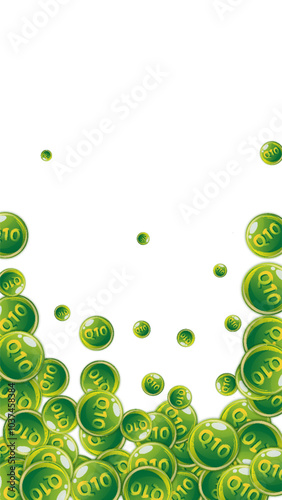 Vitamin Q10 round capsules scattered randomly.