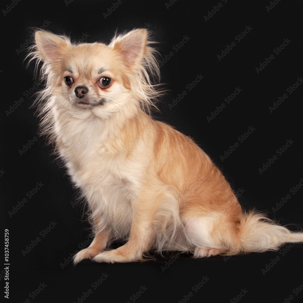 long Hair Chihuahua on black background long Hair Chihuahua on black background