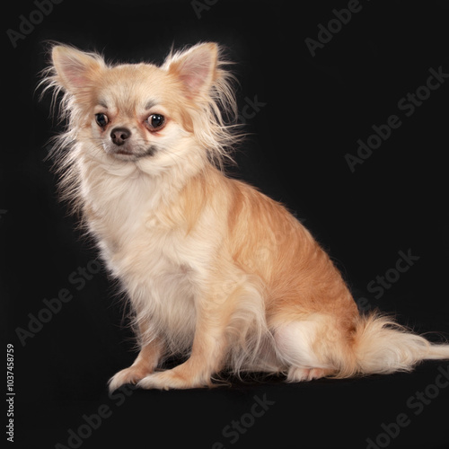 long Hair Chihuahua on black background