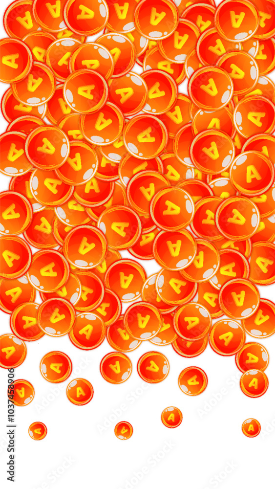 Vitamin A round capsules scattered randomly.