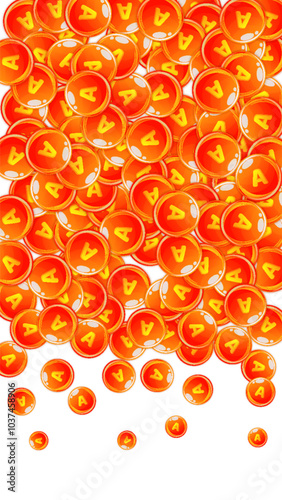 Vitamin A round capsules scattered randomly.