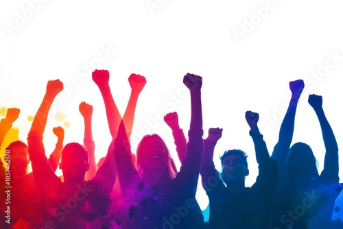 Celebrating unity a vibrant silhouette of people cheering together in joyful exuberance