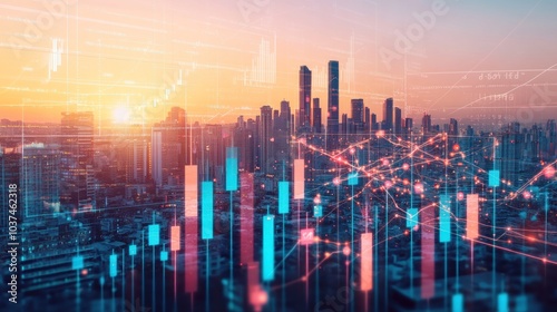 Cityscape with Stock Market Data