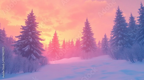 Serene Winter Landscape at Sunset