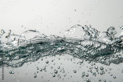 Fizzy bubbles in water from effervescent tablet pill in realistic transparent background. Soda water or soluble tablet fizz effect of sparkling water or gas bubbles photo