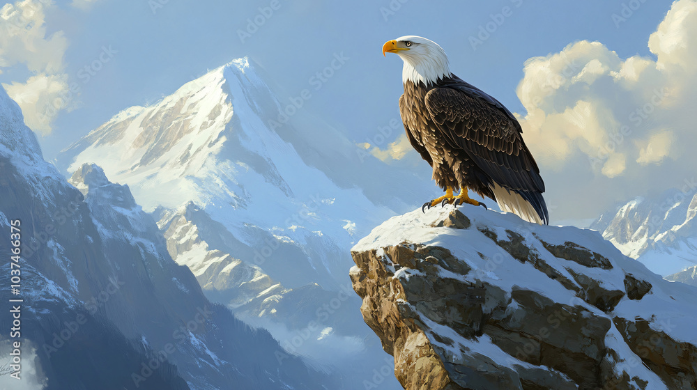 Fototapeta premium A majestic bald eagle perched on a rocky cliff