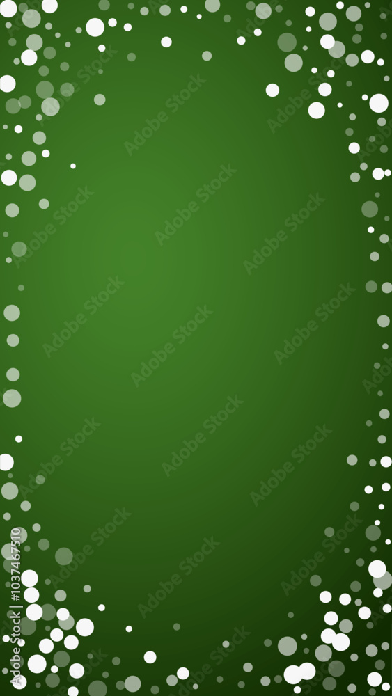 Snowy christmas background. Subtle flying snow flakes and stars on christmas green background. Delicate sweet snowy christmas. Vertical vector illustration. Snowy christmas background. Subtle flying snow flakes and stars on christmas green background. Delicate sweet snowy christmas. Vertical vector illustration.