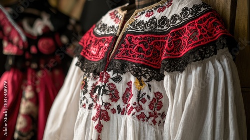 Traditional Embroidered Blouse with Folk Art Design