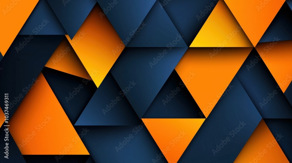 A visually striking pattern featuring sharp orange and blue triangles, creating a modern and colorful abstract design.