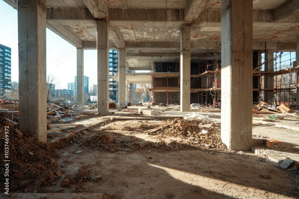 Abandoned Construction Site with Collapsed Foundation Abandoned Construction Site with Collapsed Foundation