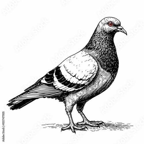 pigeon dove bird sketch engraving black and white photo