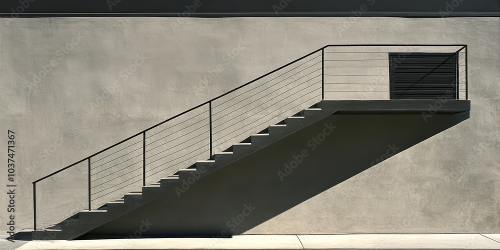 Fototapeta premium 現代的な建物の壁に沿った階段とその影が美しい午後の光の中で映る様子