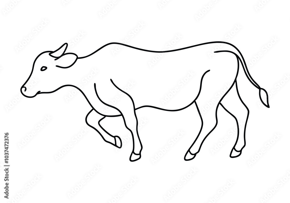 Fototapeta premium Minimalist Continuous Line Art of an Abstract Cow with Intricate Patterns