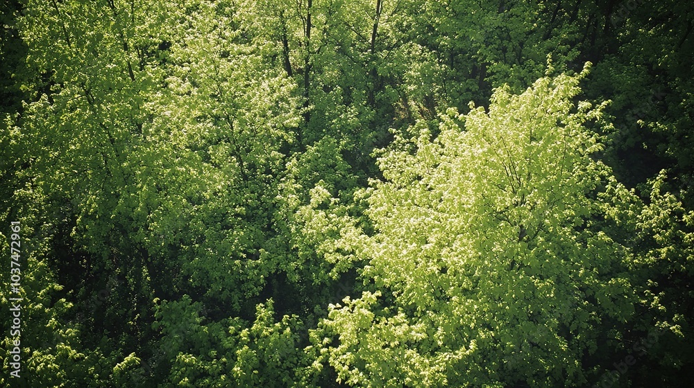 Sun-Dappled Canopy: An aerial view of a lush forest, sunlight filtering through the leaves creating a dappled effect. The image evokes a sense of tranquility and the beauty of nature. Sun-Dappled Canopy: An aerial view of a lush forest, sunlight filtering through the leaves creating a dappled effect. The image evokes a sense of tranquility and the beauty of nature.