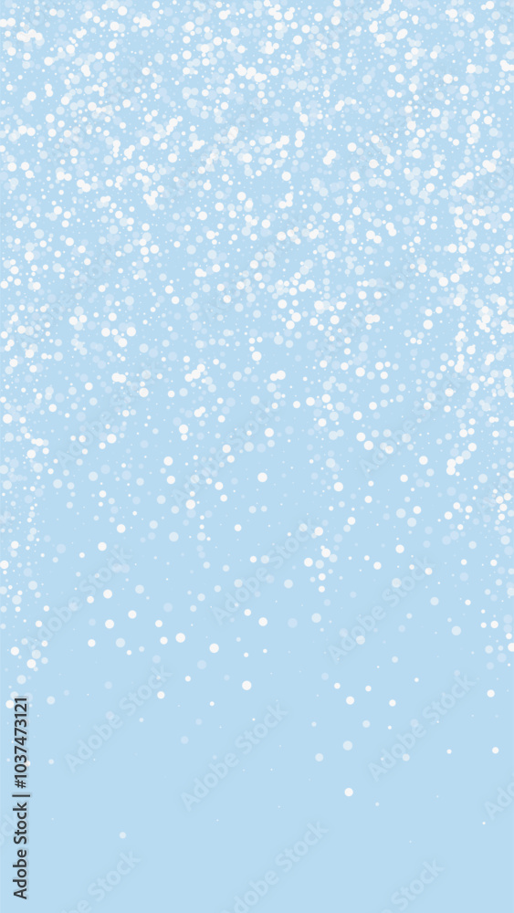 Snowy christmas background. Subtle flying snow flakes and stars on light blue winter backdrop. Delicate sweet snowy christmas. Vertical vector illustration. Snowy christmas background. Subtle flying snow flakes and stars on light blue winter backdrop. Delicate sweet snowy christmas. Vertical vector illustration.