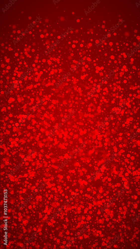 Falling snowflakes christmas background. Subtle flying snow flakes and stars on christmas red background. Beautifully falling snowflakes overlay. Vertical vector illustration. Falling snowflakes christmas background. Subtle flying snow flakes and stars on christmas red background. Beautifully falling snowflakes overlay. Vertical vector illustration.