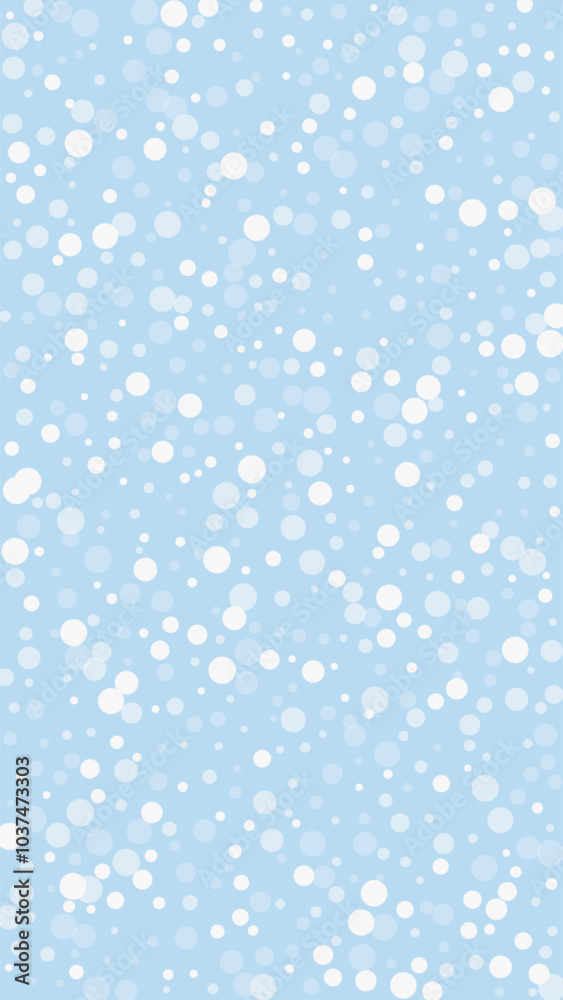 Snowfall overlay christmas background. Subtle flying snow flakes and stars on light blue winter backdrop. Festive snowfall overlay. Vertical vector illustration.