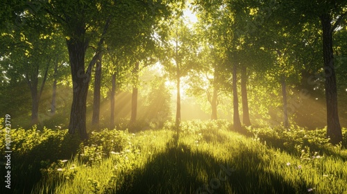 Sunlight Filtering Through Lush Green Trees