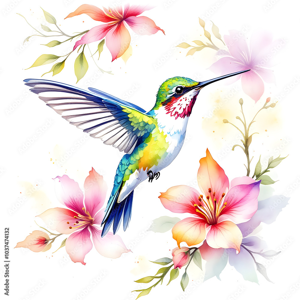 Fototapeta premium hummingbird watercolor painting illustration