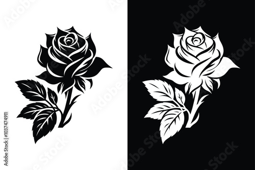 Wallpaper Mural Rose flower silhouette icon vector on white background.	 Torontodigital.ca