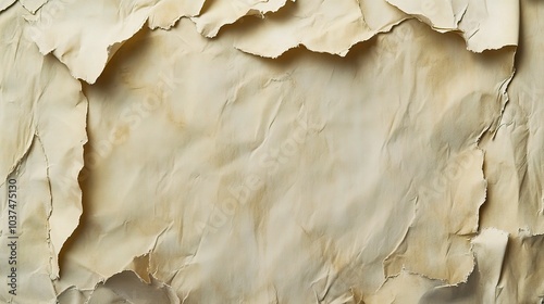 Aged Paper Texture: A close-up of a textured, worn, and weathered parchment paper with visible creases and folds. This vintage paper texture is perfect for backgrounds, overlays.