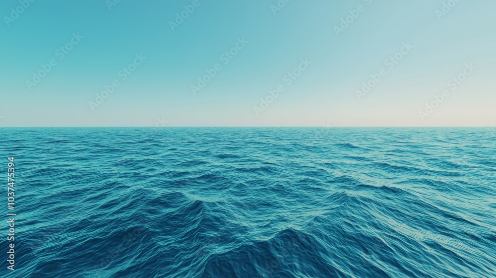 Obraz premium Serenity Blue Vast Sea Horizon, Tranquil Waves, Minimalist Skyline - Calm Seascape Background for Meditation, Relaxation, Travel Brochures