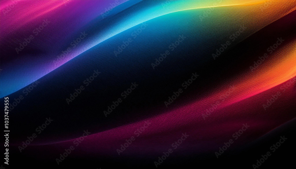Fototapeta premium Abstract image; rainbow colors flow on textured surface; dark background; wave-like patterns; dreamy atmosphere; no people; modern art.