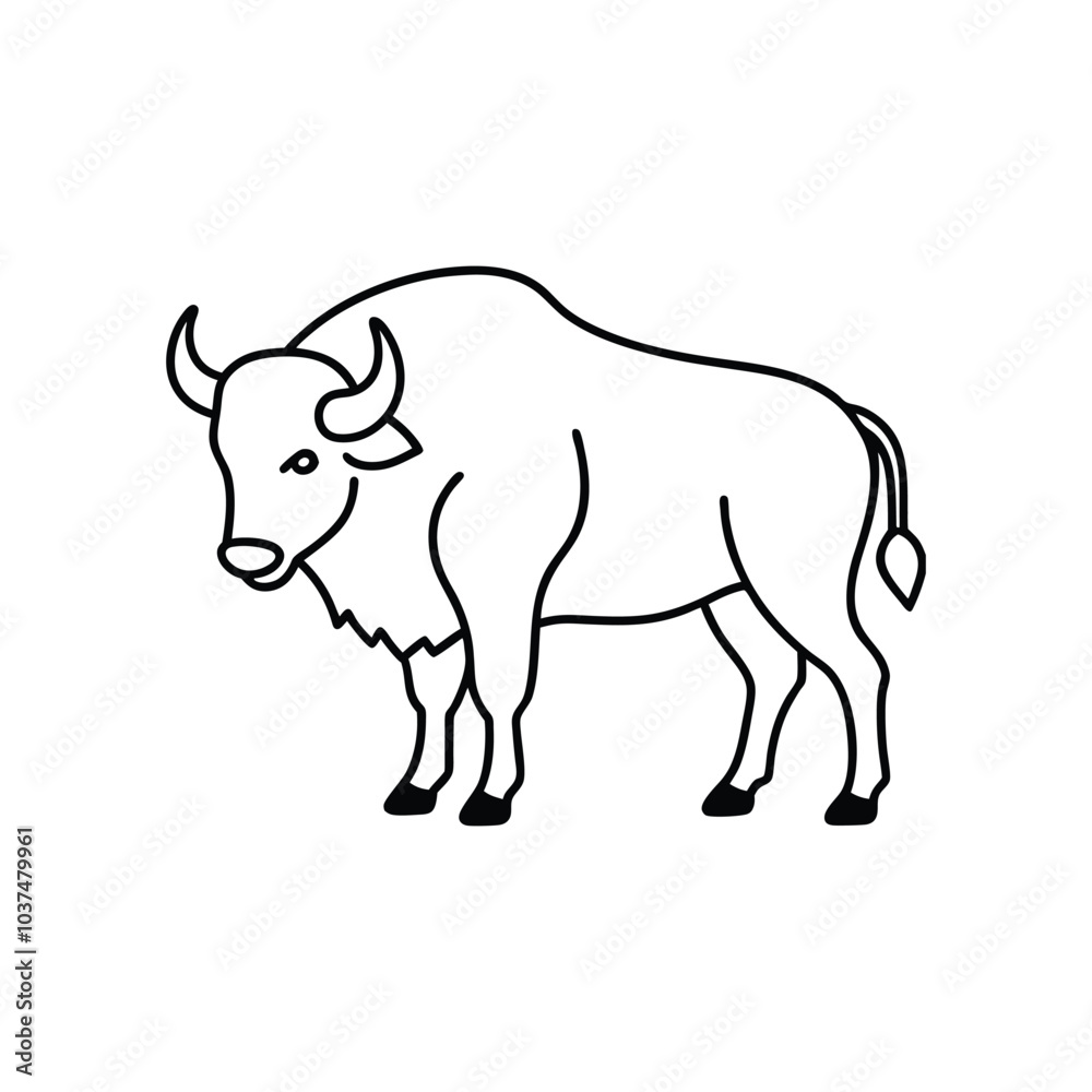 Fototapeta premium Bison buffalo vector line icon . Buffalo silhouette isolated on white background.
