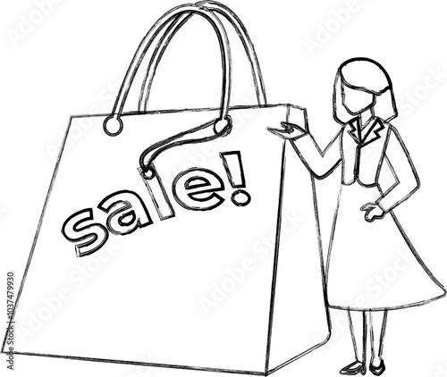 Woman presenting large shopping bag sale