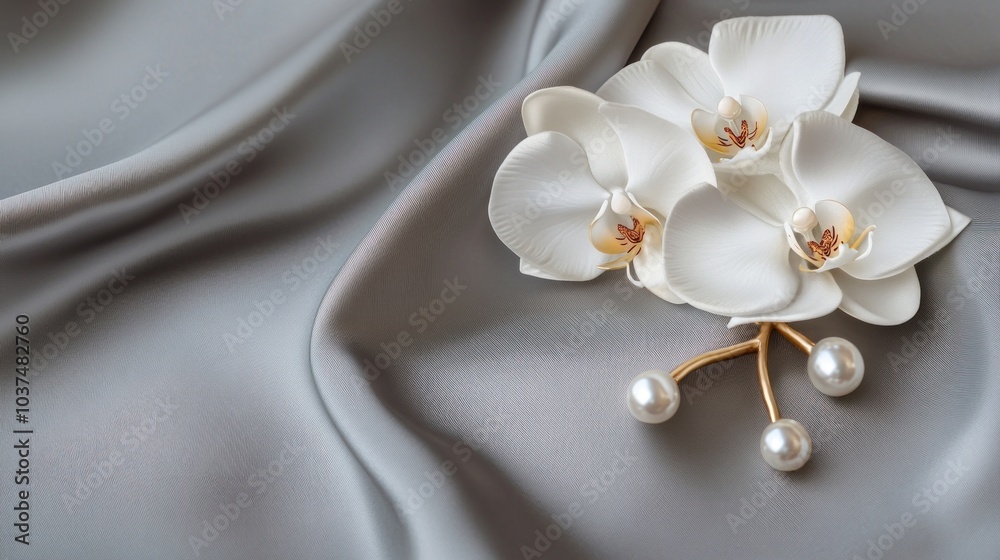 Elegant White Orchids on Gray Satin Elegant White Orchids on Gray Satin