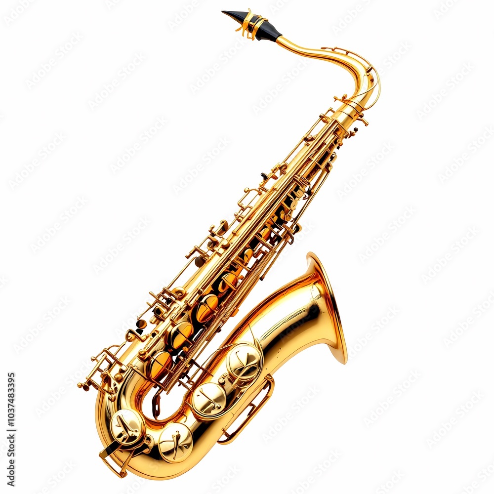 Naklejka premium golden saxophone isolated on a white background